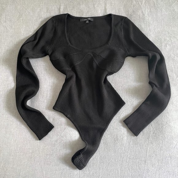 Scoop Neck Rib Knit Bustier Thong Bodysuit | Love Tree - Picture 4 of 5